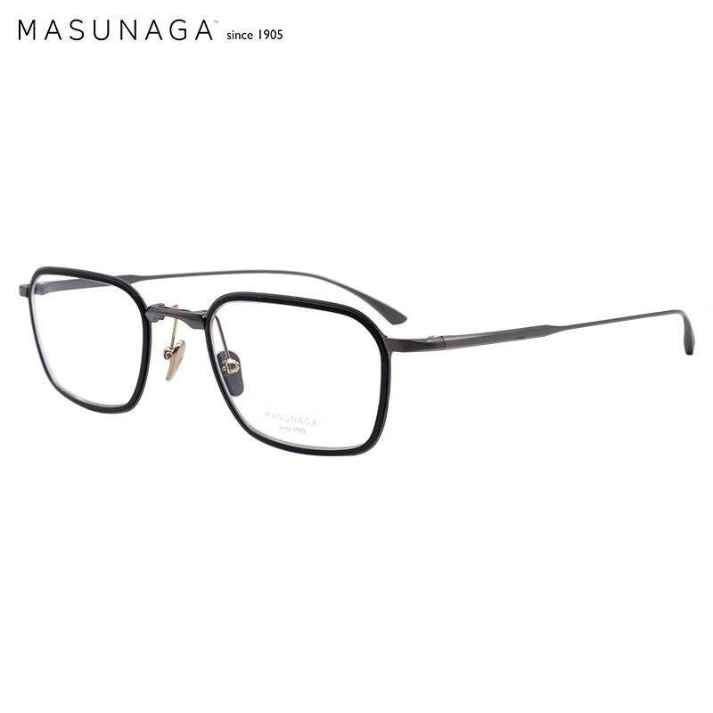 MASUNAGA 增永眼镜框男女潮流轻商务日本手工制作 方框钛材质远近视光学镜架BRADBURY #49 黑色 50mm