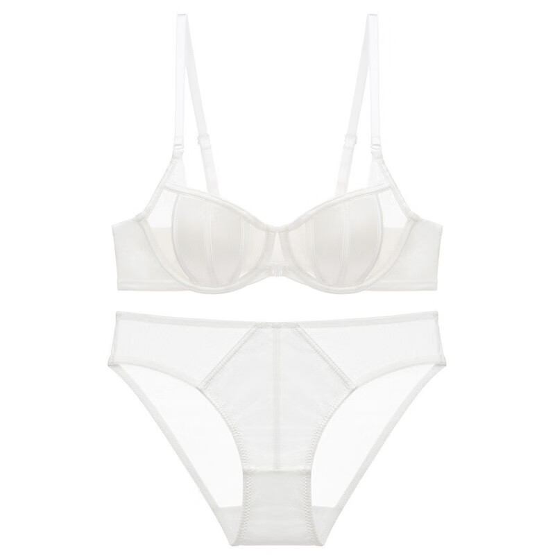 鸟法式光面女性感兔耳朵前扣文胸薄棉大胸显小防下垂文胸套装 白色