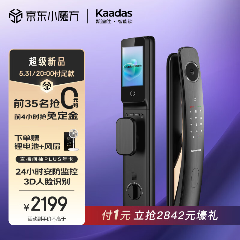 凯迪仕（kaadas）智能门锁可视猫眼密码锁指纹锁 人脸识别智能锁 Q20F Pro