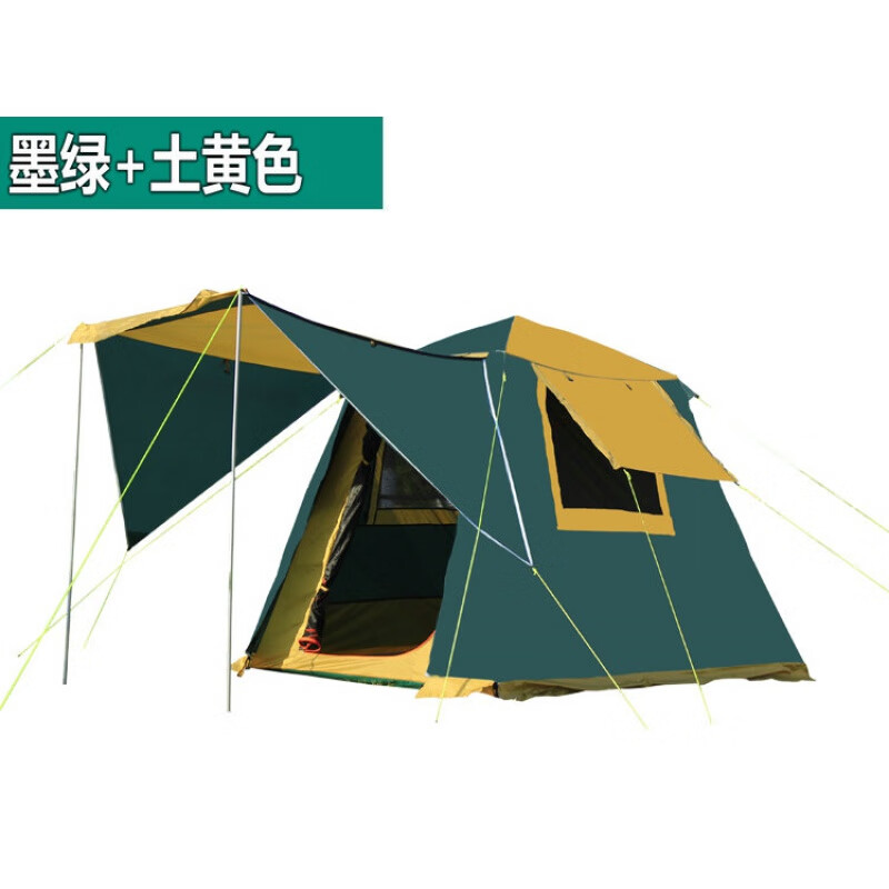 户外双层一室一厅3人4人自动帐篷防暴雨遮阳天幕速开家庭多人帐篷LDN 墨绿+土黄色 帐篷