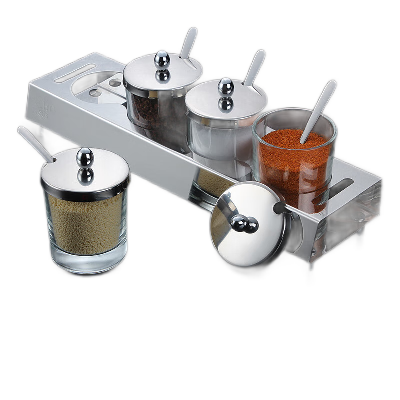 合慶304不銹鋼調(diào)料罐組合套裝鹽罐調(diào)料盒調(diào)味瓶廚房家用玻璃調(diào)味瓶罐 兩個(gè)裝【含304不銹鋼底座】