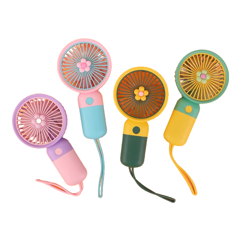 电风扇小风扇手持风扇usb风扇充电便携式挂绳随身风扇可爱卡通静音 小花款-柠檬黄