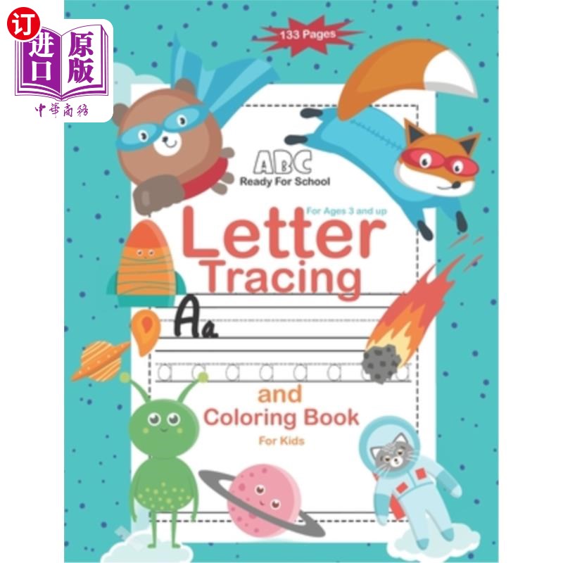 海外直订letter tracing and coloring book for kids ages 3 and up