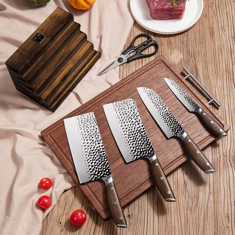 张小泉不锈钢菜刀刀具套装家用菜刀厨房套刀锤点防粘切菜刀斩骨刀实木柄 锋悦 6件套