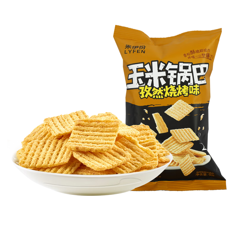 來(lái)伊份玉米鍋巴孜然燒烤味360g(6袋裝) 膨化餅干零食辦公室 休閑食品
