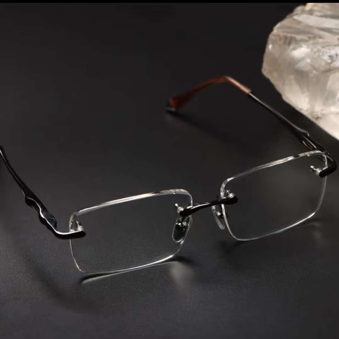 石者天然水晶眼镜石头眼睛男士无框切边东海原石白色平光镜 国检证书