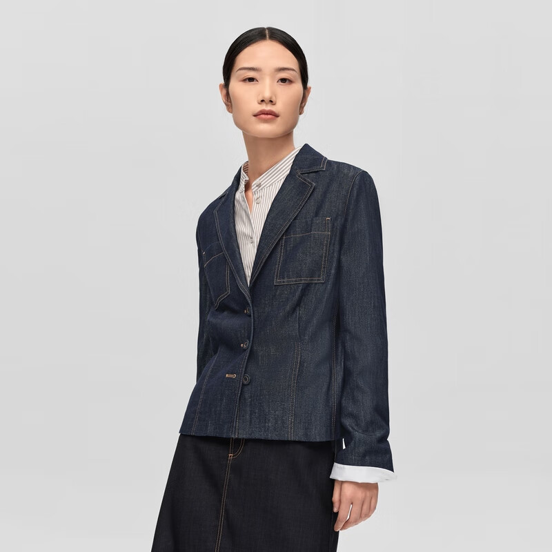 OVV2023秋冬新款女装意大利进口休闲平驳领牛仔单件西服外套 牛仔蓝（净色）A8 XL