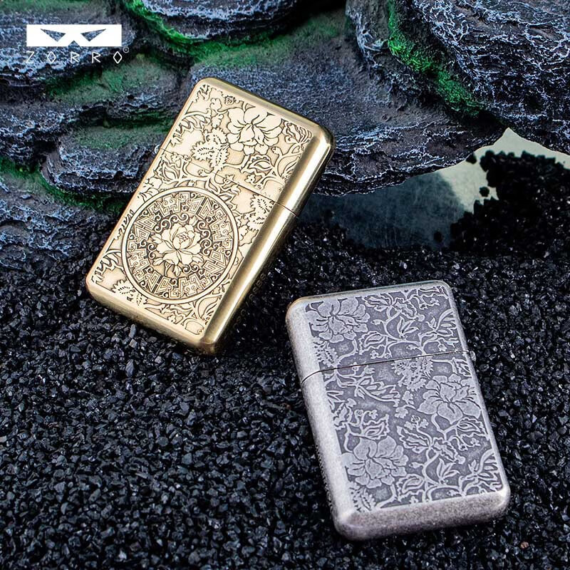 佐罗(ZORRO)新款790三代打火机薄款手感机原铜山鬼花钱煤油打火机送男友礼物 原铜牡丹 单机(自备煤油才能打着 )