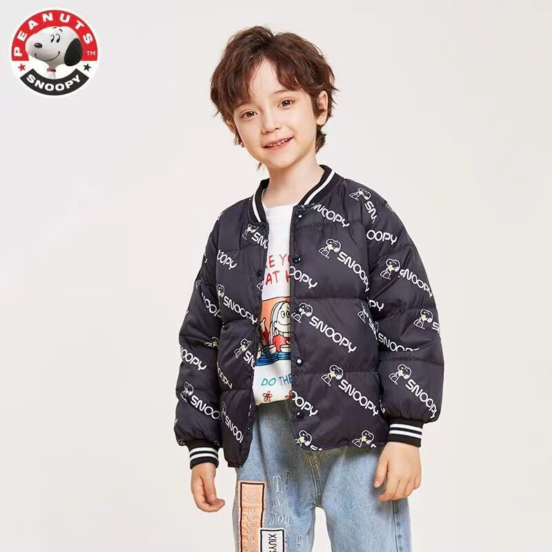 史努比  SNOOPY冬季2023新款童装男女中大童轻薄防风保暖羽绒服 黑色 110属于什么档次？
