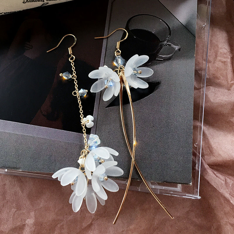 汀白花朵流蘇耳環(huán)女不對稱中國風(fēng)耳飾女長款氣質(zhì)耳墜2023新款耳釘 A0025-不對稱花朵