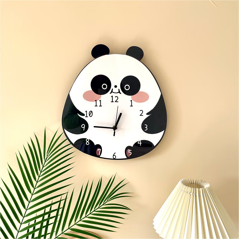 oimg卡通可爱熊猫创意装饰挂墙钟表客厅幼儿园儿童房静音挂钟个性时钟