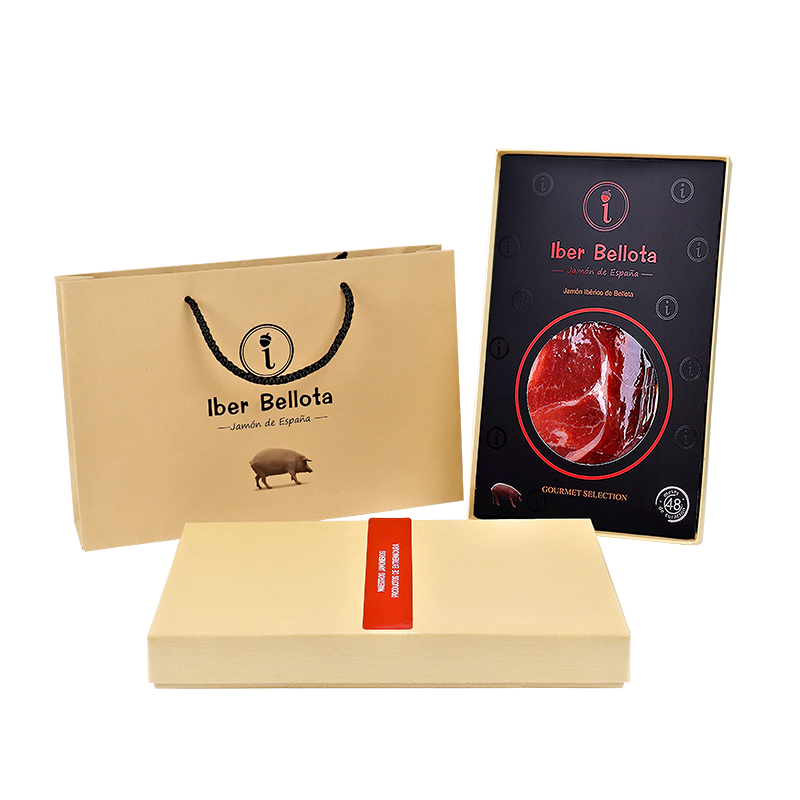 Iber Bellota伊風(fēng)橡子西班牙伊比利亞火腿進(jìn)口黑豬后腿切片生吃年貨禮盒裝 48月純橡果后腿切片50g*4包 禮盒裝