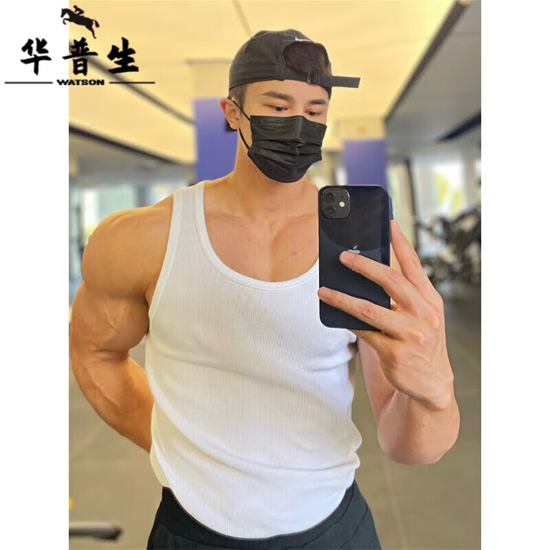 华普生美式重磅坑条吊带背心男硬汉风紧身弹力无袖健身训练运动上衣