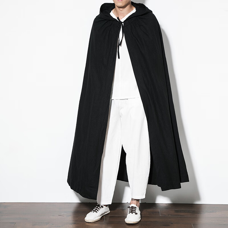 库衣场男生汉服斗篷秋冬装秋季打坐披风禅修古装连帽风衣棉麻长款过膝