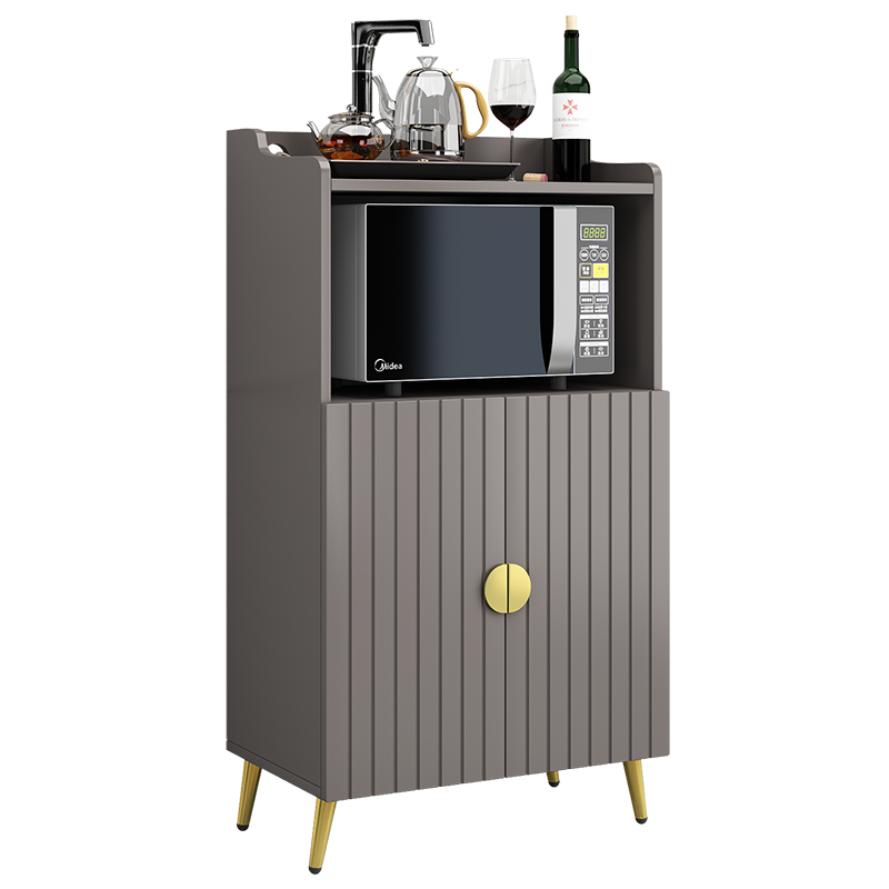 唯旺轻奢餐边柜简约现代微波炉柜子客厅茶水柜厨房储物柜一体靠墙收纳柜碗柜餐厅置物架 轻奢灰色-矮款