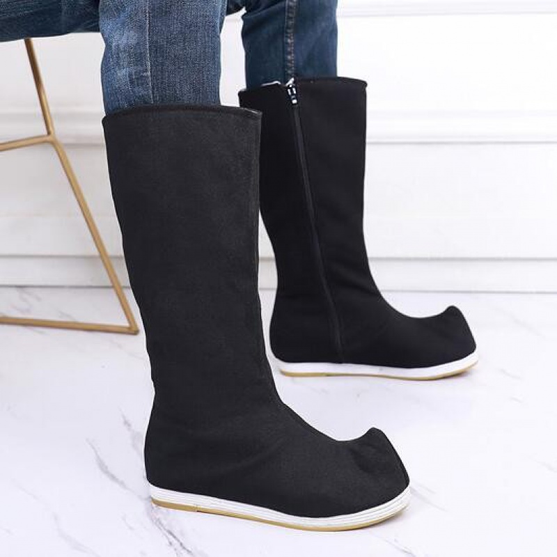 皂靴官靴明朝古风古装汉服靴子男士翘头舞蹈cos内增高男女中式弓鞋婚