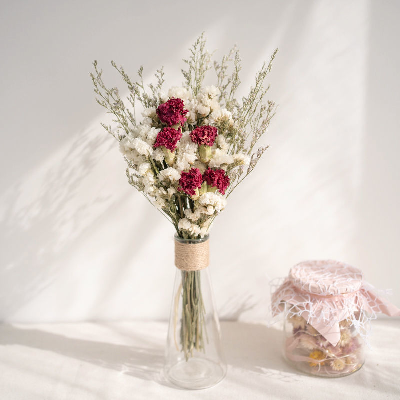 干花花束 康乃馨小玫瑰勿忘我花束摆件 母节礼物 客厅房间装饰 康乃馨
