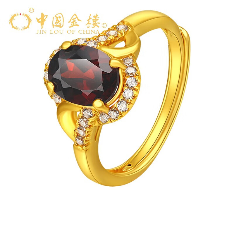 金楼 中国金楼黄金石榴石戒指足金999红色宝石镶钻黄金戒指送女友老婆