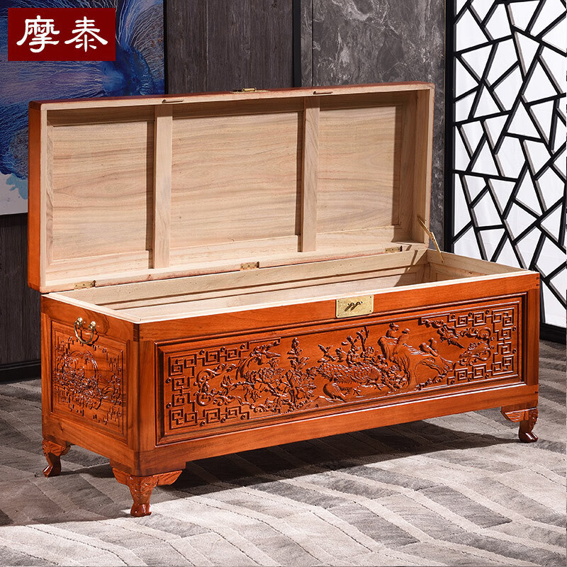 摩泰(moretan)樟木箱加长款樟木箱子实木书画字画收纳收藏衣箱婚嫁