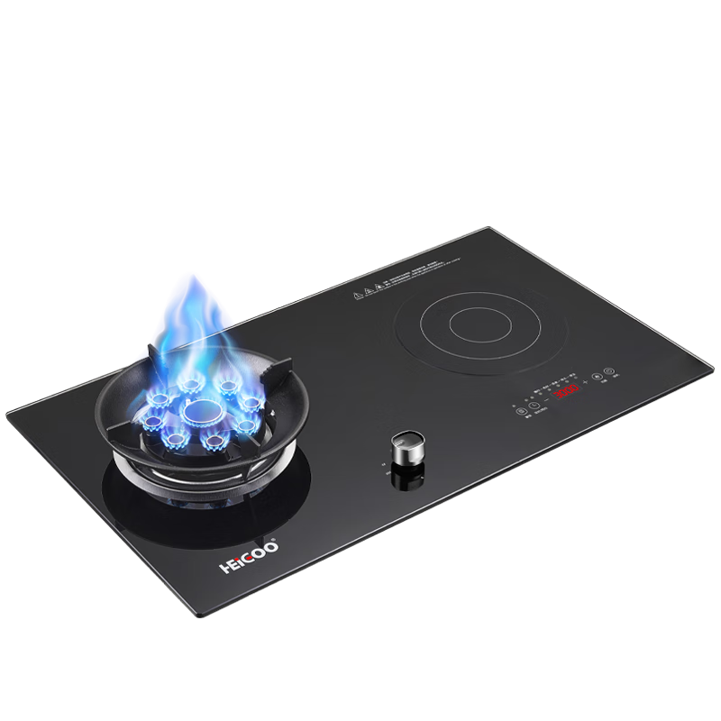 黑狗（HEIGOO）九腔猛火氣電灶電氣氣電兩用灶具臺(tái)式嵌入式電磁爐燃?xì)庠蠲簹庖惑w灶二合一一電一氣雙灶 左氣右電(連體款) 管道天然氣12T