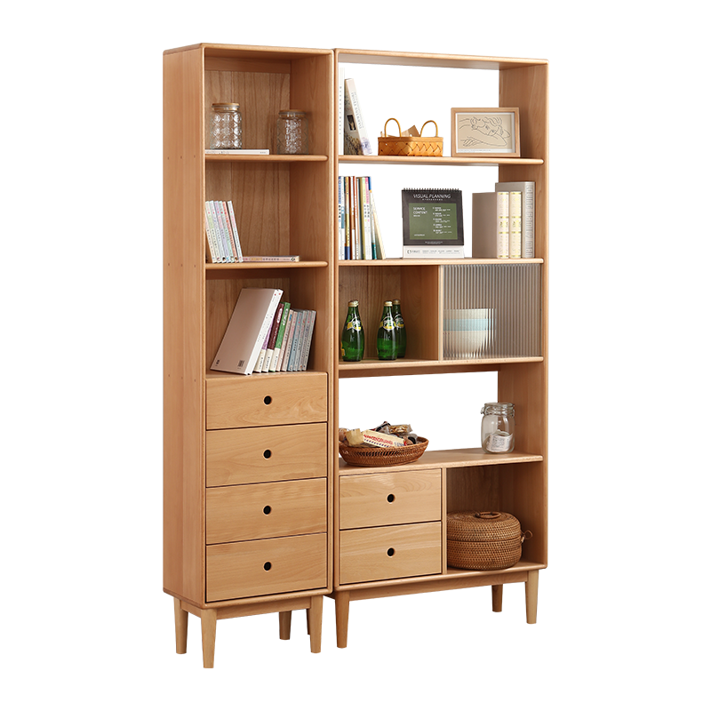 素杉进口实木书柜书架组合柜整墙落地置物架格子柜日式收纳柜边柜   窄款单个