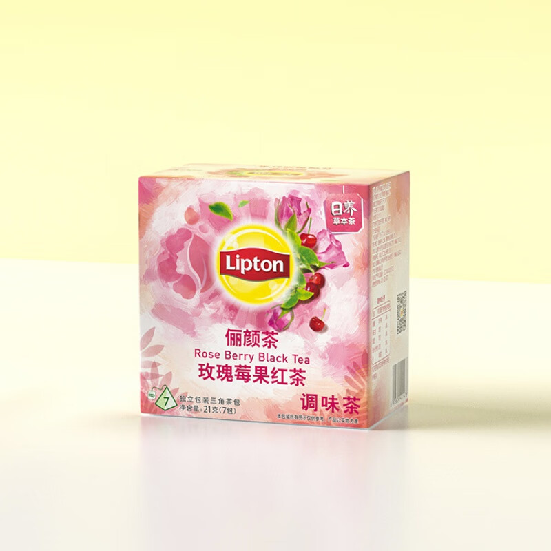 立頓（Lipton）伯爵味茶玫瑰莓果菊花青柑皮白茶人參枸杞花草茶包7包盒裝 玫瑰莓果茶調(diào)味茶7包21g*1盒