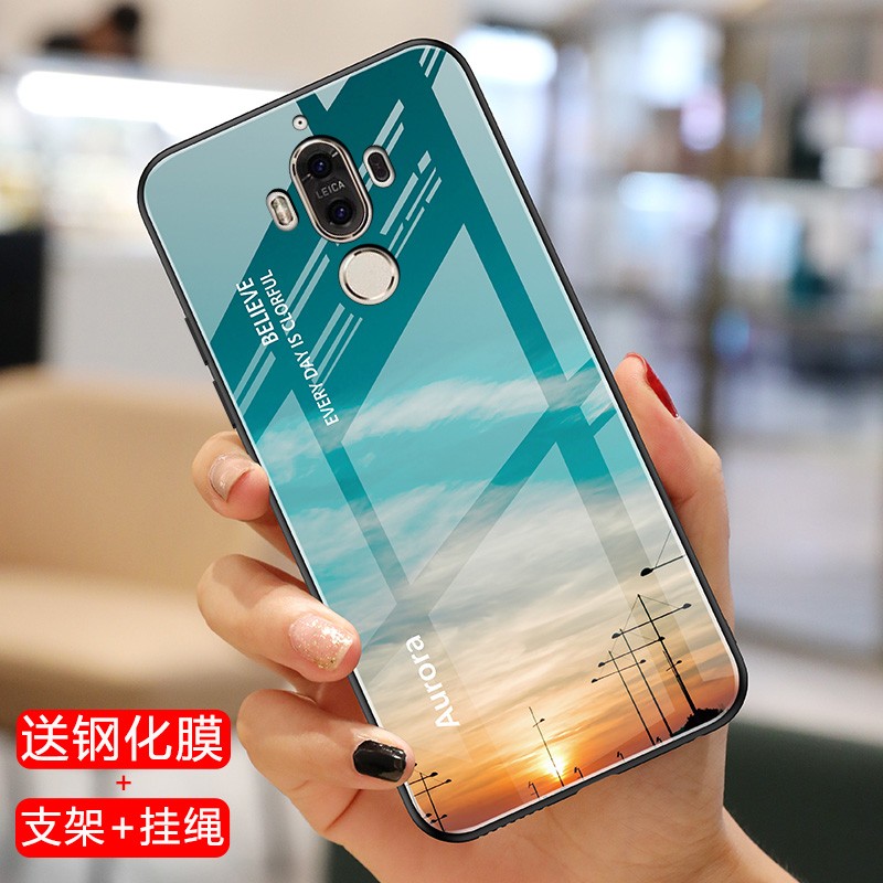 千道 华为mate9手机壳mate9玻璃保护套mate9男女新款防摔全包边硬壳
