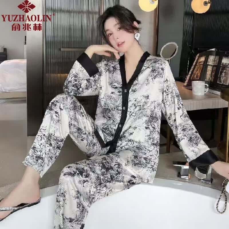 俞兆林（YUZHAOLIN）甄选V领和尚领冰丝家居服两件套2023春秋季睡衣女新款长袖长裤XX LSR-1003 L使用感如何?