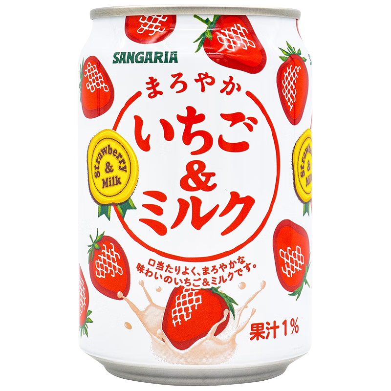 三佳利（Sangaria）草莓牛奶味饮料日本进口夏季饮品网红儿童冷藏乳味275ml小罐装草莓乳味饮料275ml