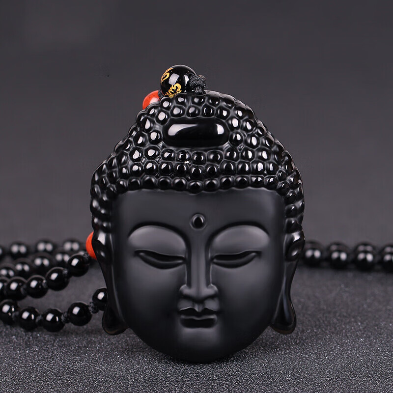 一北 黑曜石释迦摩尼佛头吊坠 阿弥陀佛项链 佛头像男女佛系饰品 挂坠