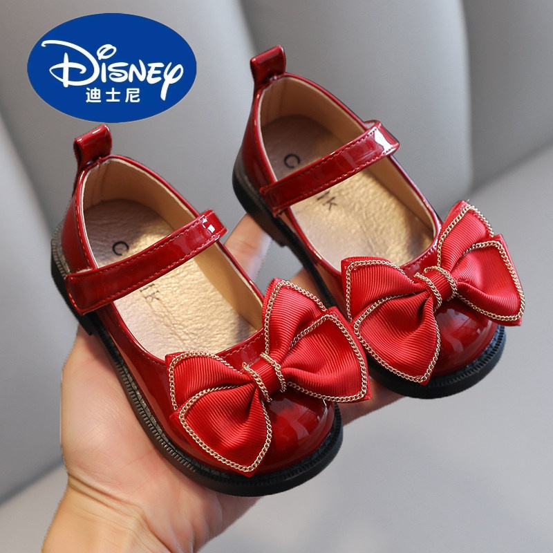 迪士尼 disney女童公主鞋春秋2022新款软底宝宝单鞋小女孩儿童红色
