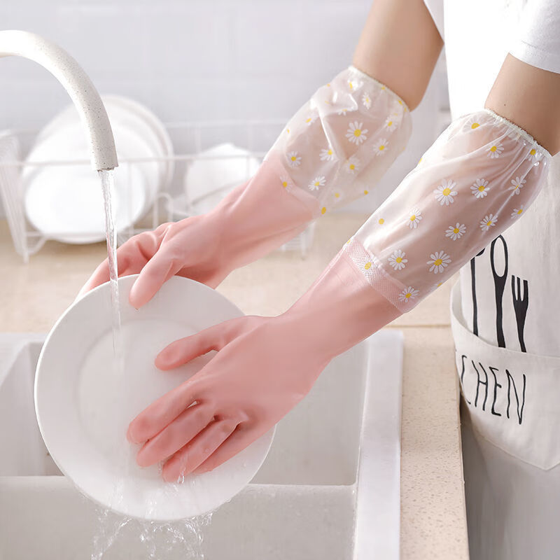 长胶手套pvc橡胶家务厨房防水洗碗女洗衣加绒耐用耐磨加厚加长款【2