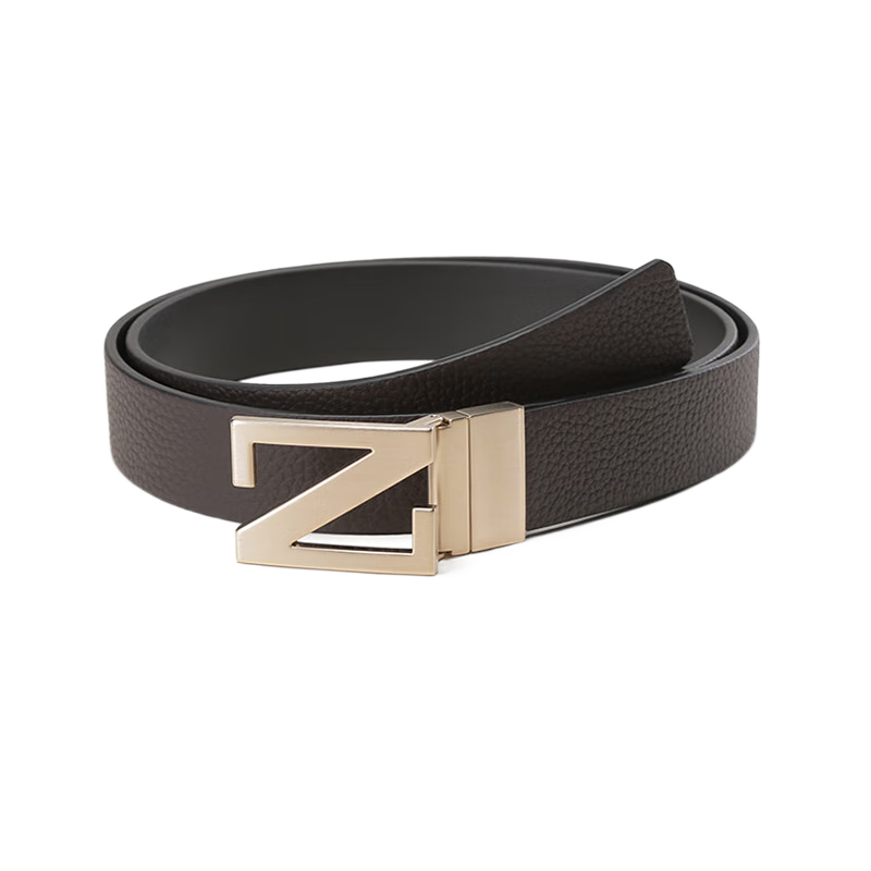 杰尼亞（Zegna）男士牛皮Z字扣頭可裁剪雙面旋轉(zhuǎn)皮帶腰帶3.5cm父親節(jié)禮物男 LHBOV B027OZ CHN 黑色深棕色 110/3尺2-3尺5