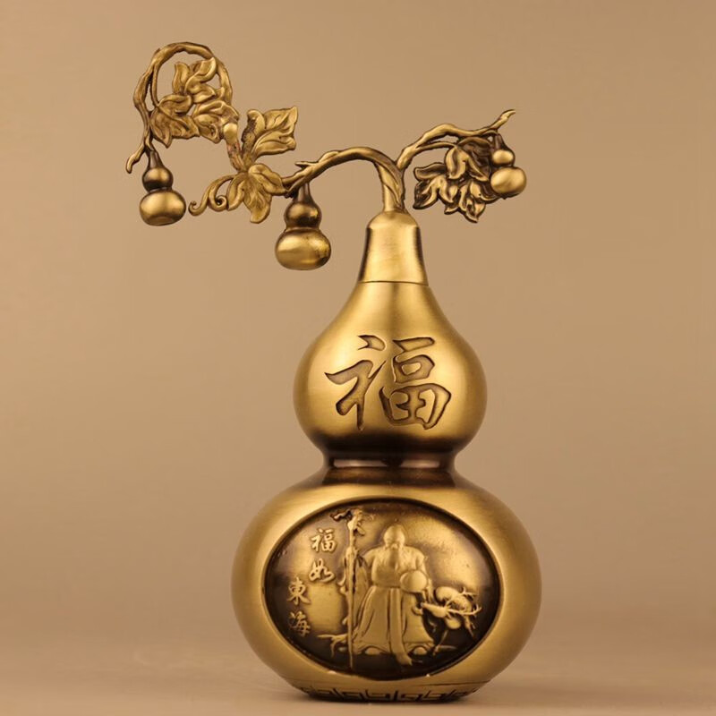 铜人艺巷铜人艺巷全体黄铜福禄寿开口葫芦摆件多子多福八卦铜葫芦装饰