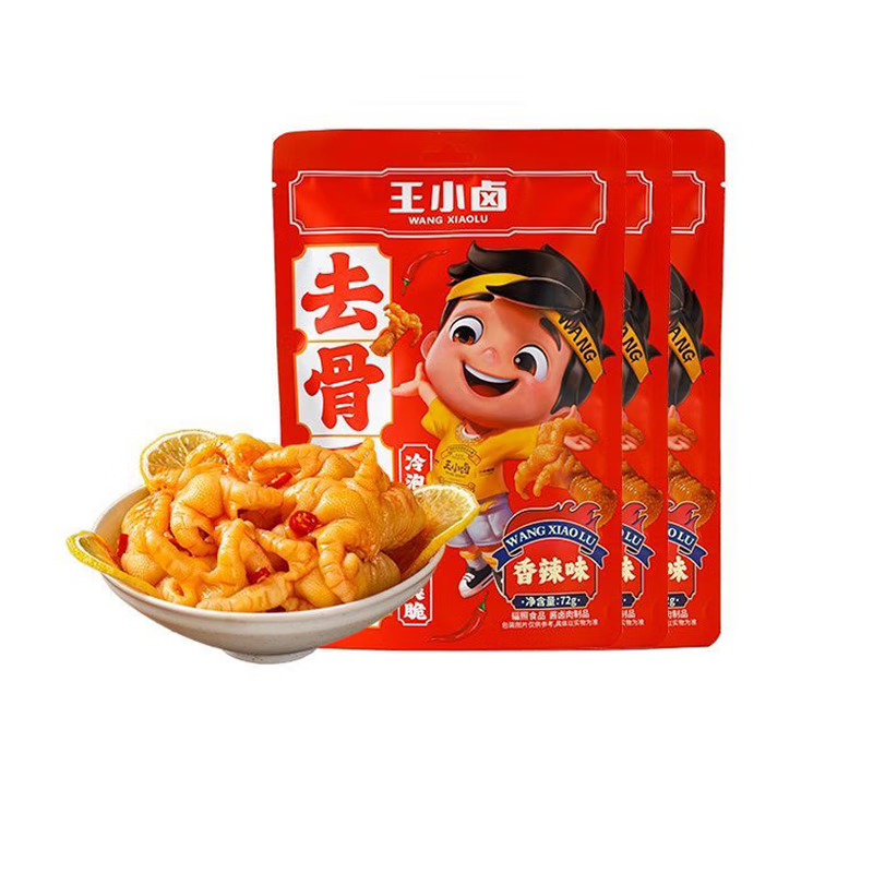 王小卤72g*5袋去骨凤爪柠檬味香辣味脱骨无骨酸香辣鸡爪即食卤味 72g去骨凤爪【香辣味】*3袋