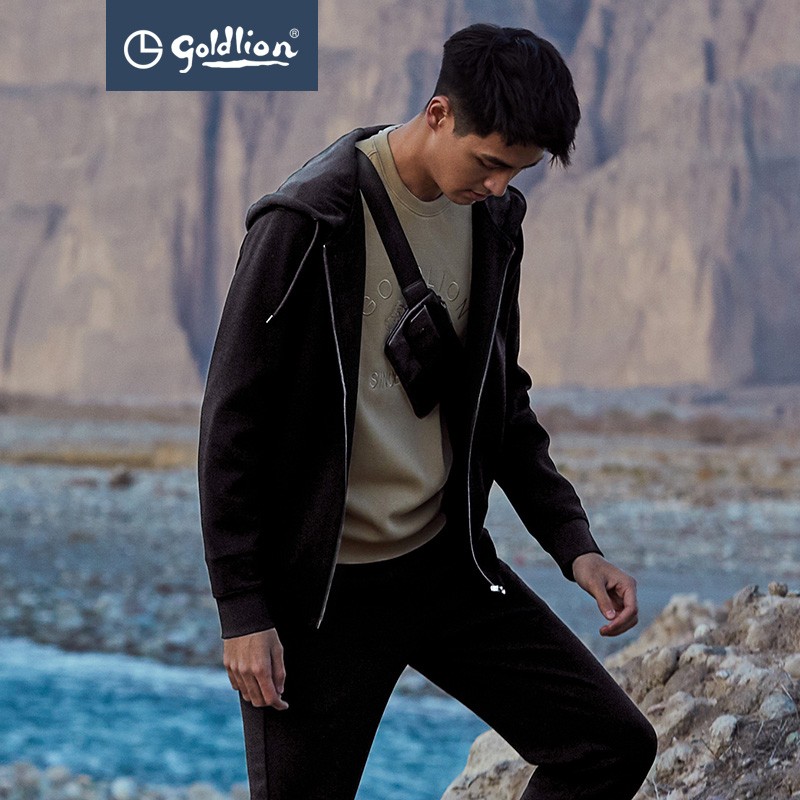 金利来秋冬新款针织开衫外套男士连帽棉混纺珠地简约时尚拉链卫衣 99-黑色 M 170/88A 推荐110-135斤