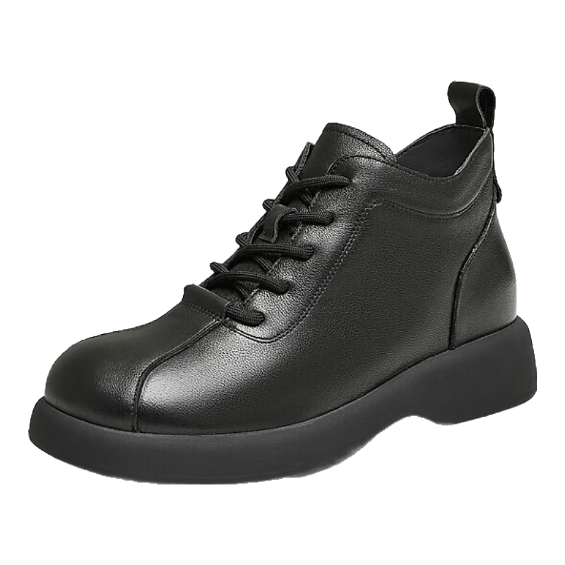 天美意女靴加絨短靴厚底百搭女馬丁靴時尚女鞋