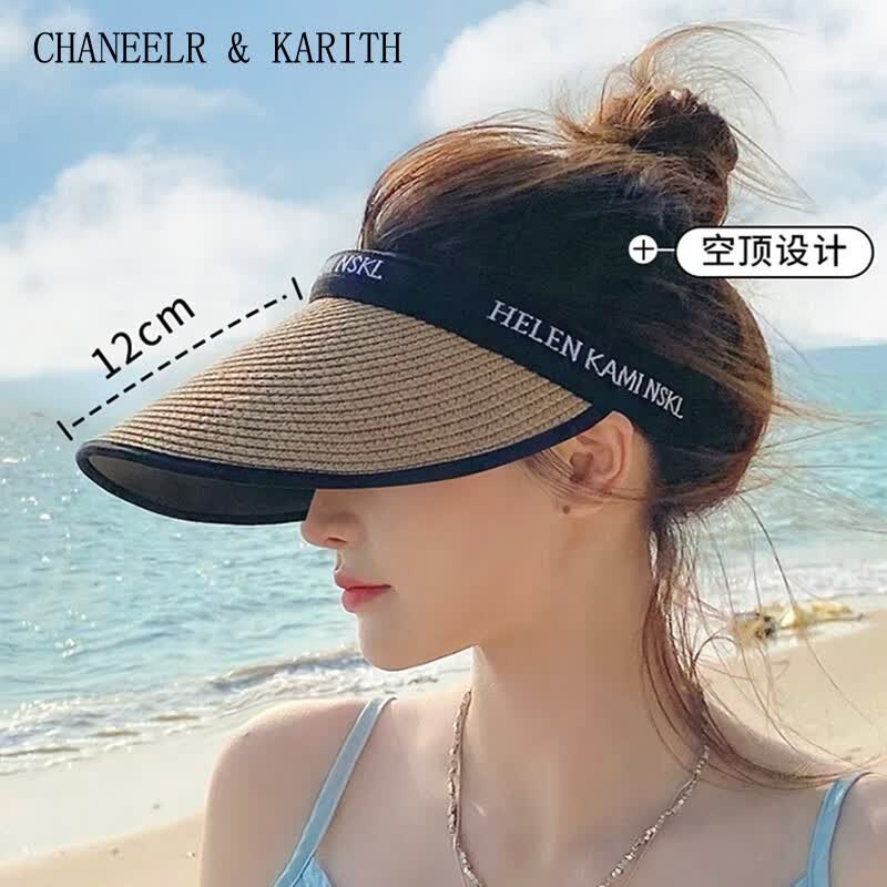 CHANEELR & KARITH遮阳帽防晒太阳帽女时尚空顶帽夏季防紫外线沙滩帽户外骑行防晒帽 卡其色 轻奢品牌时尚百搭ck风