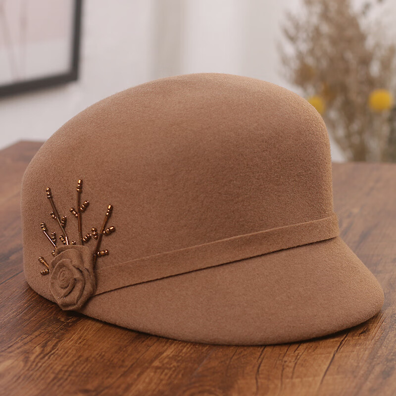 馨兰芙曼贝雷帽女小礼帽秋冬新款优雅花朵羊毛呢马术帽百搭鸭舌复古