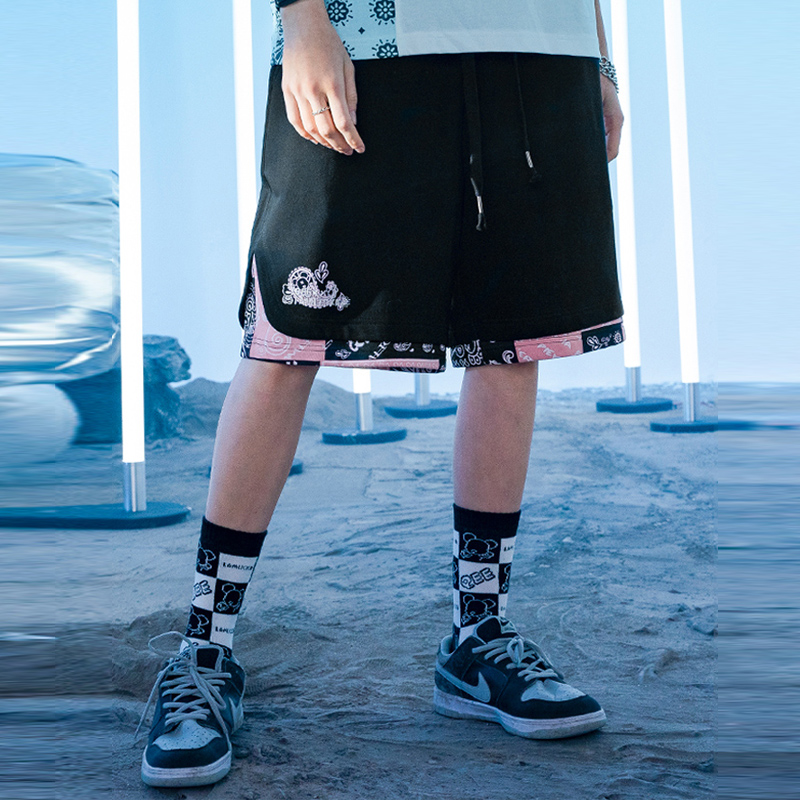 天龙致尊denon supreme短裤男女潮牌腰果花拼接联名款oversize宽松大