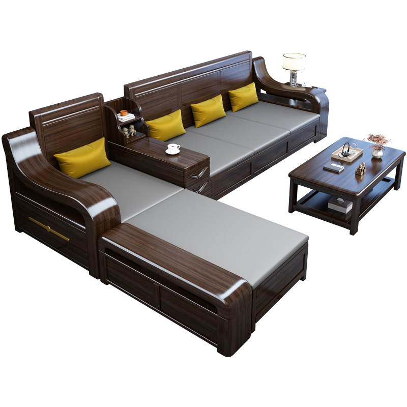 北尚(Sit Down)中式實木沙發(fā)客廳2025新款紫金檀木冬夏兩用高箱儲物貴妃轉(zhuǎn)角沙發(fā) 1+1+3+長茶幾+方幾