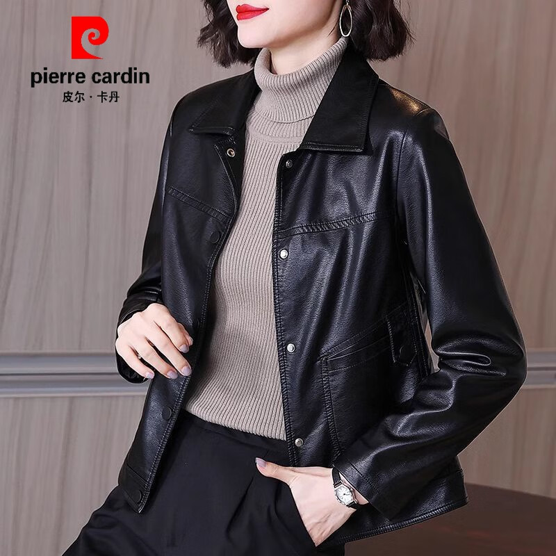 皮尔卡丹（pierre cardin）皮衣外套女短款春秋2023新款时尚洋气减龄显瘦机车服皮夹克 黑色 XL 建议110-120斤怎么样,好用不?