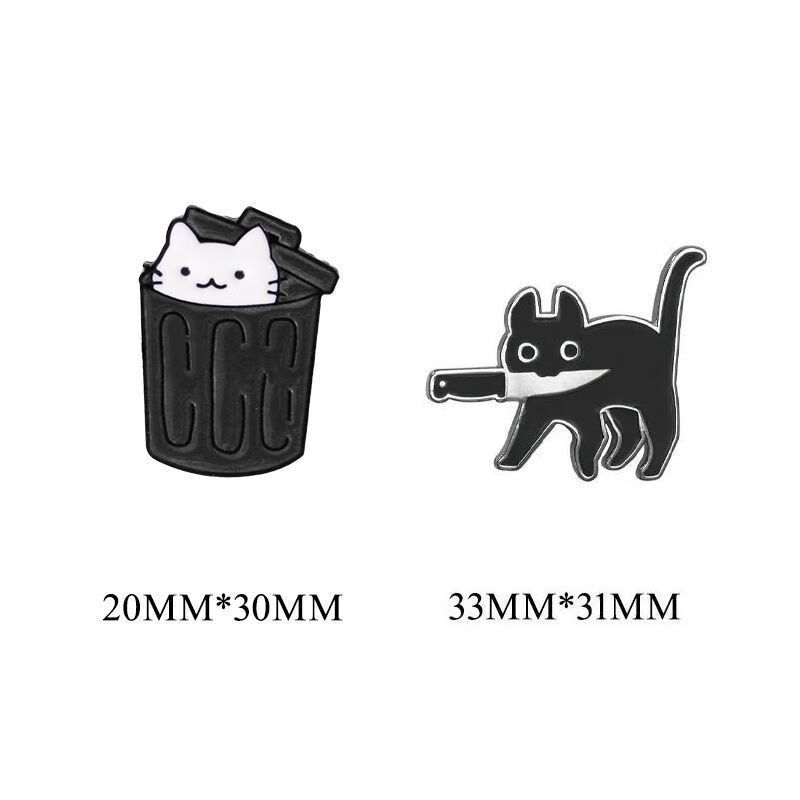 奥飘垃圾桶猫咪胸针学生卡通可爱日系黑色金属徽章包包别针配饰小饰品
