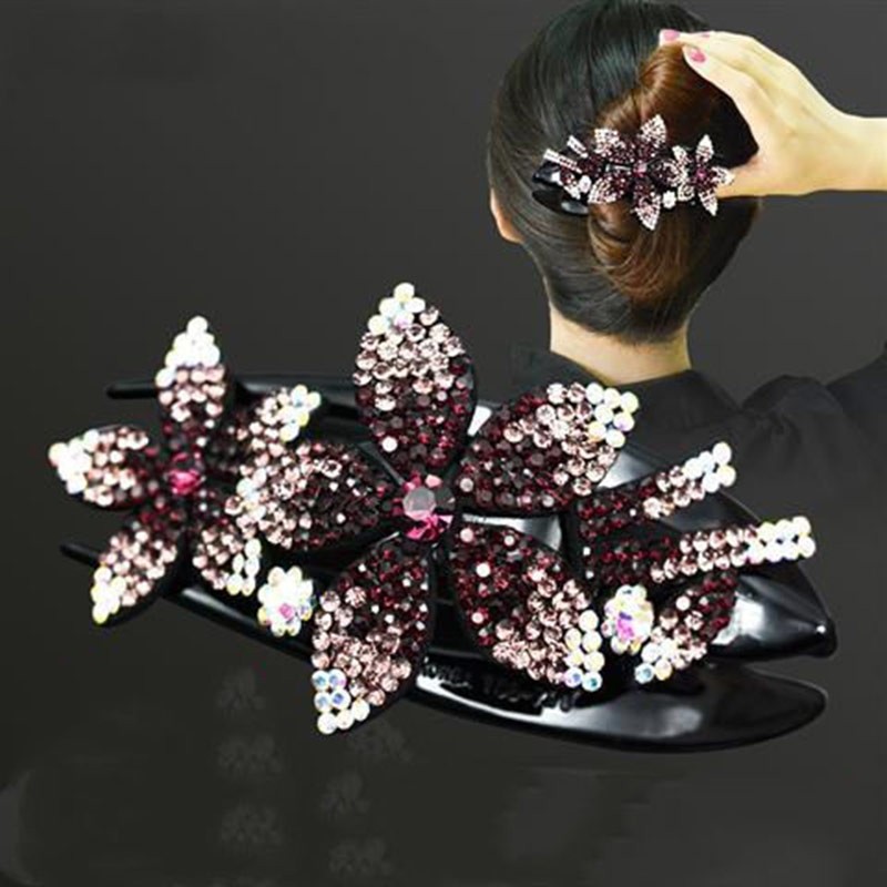 案妆 发夹女发卡后脑勺盘发三齿夹水钻抓夹固定发型妈妈头发夹子发饰