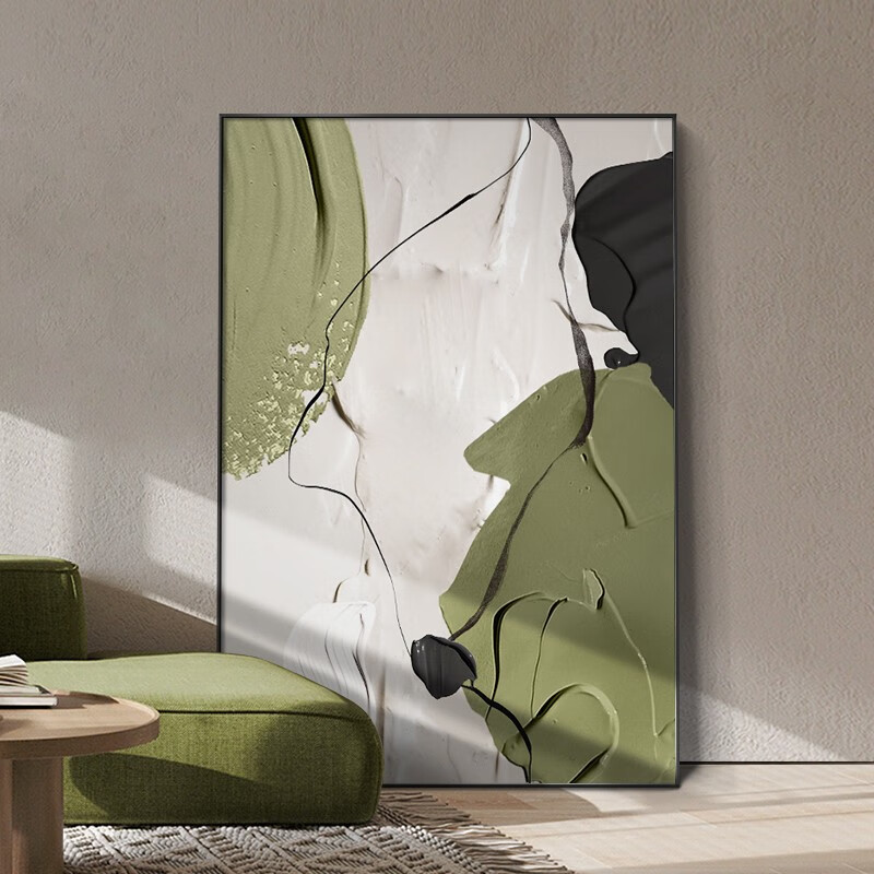 手绘油画】绿色抽象艺术油画客厅落地装饰画现代简约沙发背 渲染如梦r