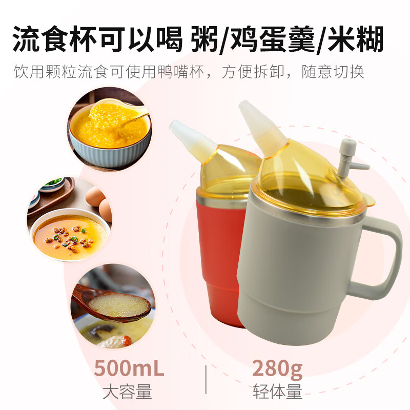 美物德品老人防呛护理杯瘫痪卧床病人喝水杯吸管喝流食孕产妇护理专用杯 护理杯六件套红色500ml