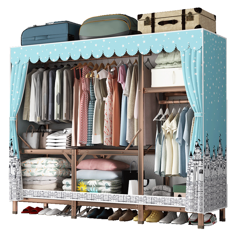 乐爱家 布衣柜烤漆加粗碳钢管1.5米宽折叠简易衣柜全钢管加固布艺衣柜学生宿舍租房防尘收纳衣橱