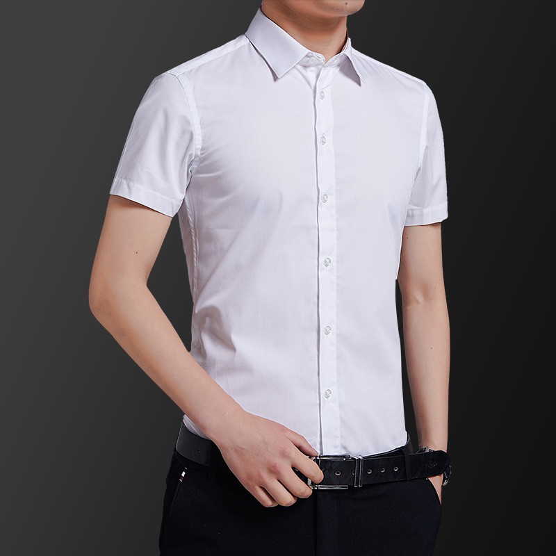 专帅时尚短袖衬衫男薄装夏季修身衬衣商务职业正装工作服装白 白色 m