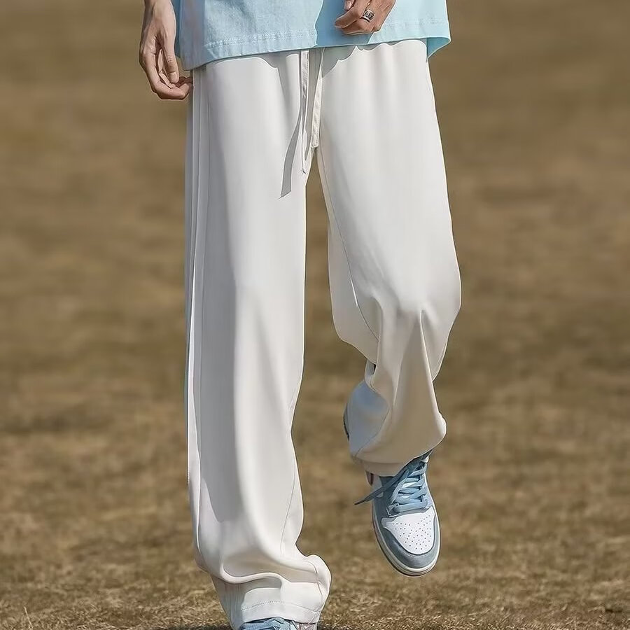 帝抚爱文艺男冰丝裤子男夏季常规直筒长裤垂感休闲男生阔腿裤男款