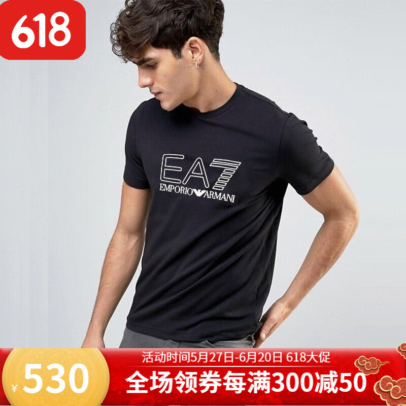 阿玛尼(armani) 男士休闲短袖t恤圆领夏季上衣简约百搭新款 黑色 s
